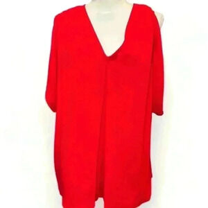 Michael Kors Women's Red Pleated Cold Shoulder Blouse Top Size L